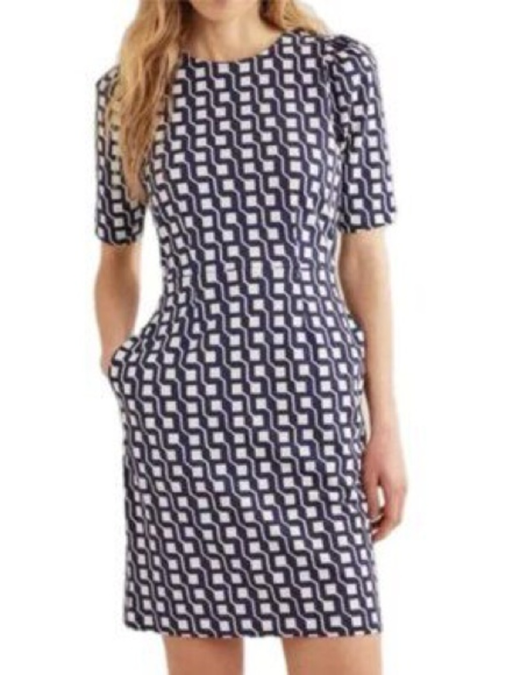 Anthropologie Navy and White Geometric Midi Dress